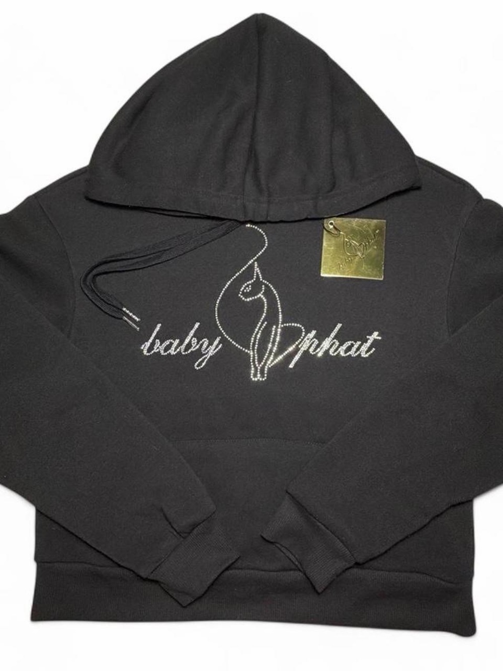 Baby Phat Black Rhinestone Script & Cat Logo Hoodie